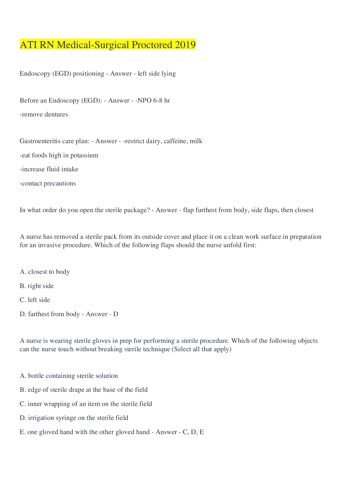 Preview image for ATI RN Medical-Surgical Proctored 2019